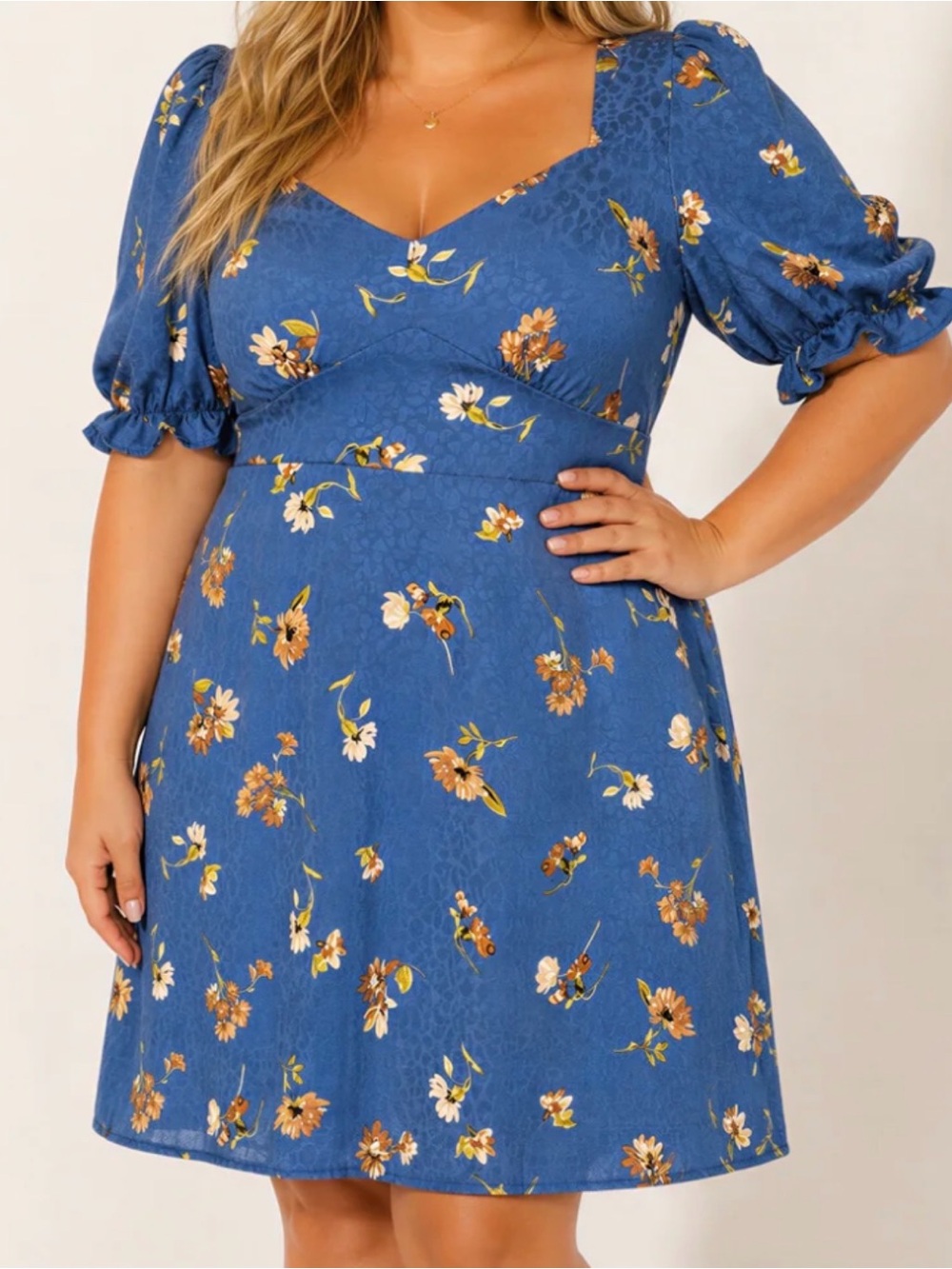 Gorgeous blue floral dress 1X NEW sweetheart neckline, fully lined